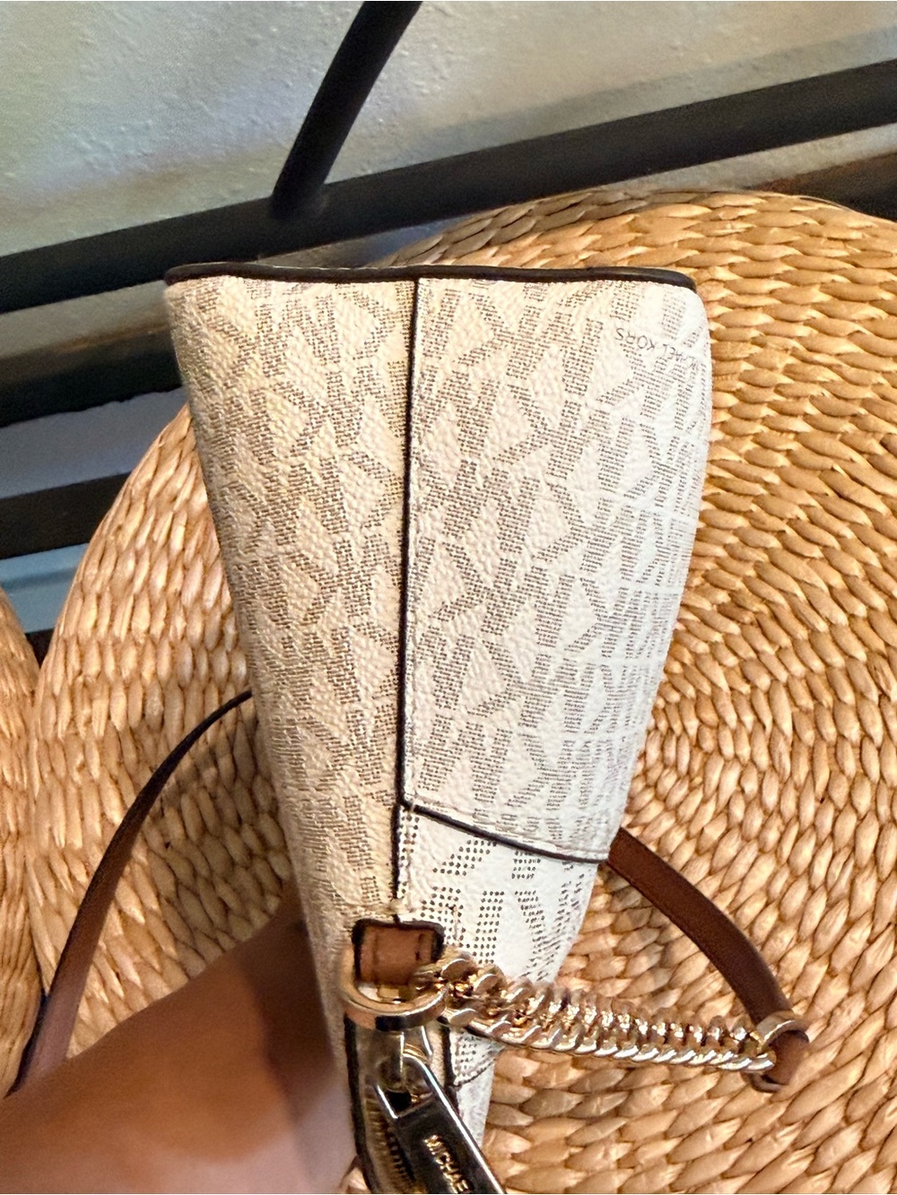 Michael Kors Beige Signature Monogram Crossbody Bag with Gold Hardware - Picture 12 of 14